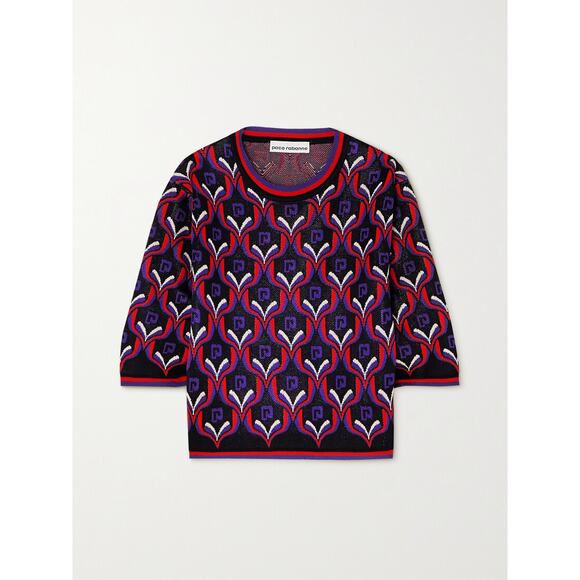 Paco Rabanne Cropped Purple Viscose Jacquard-Knit Sweater Size S - Picture 1 of 4